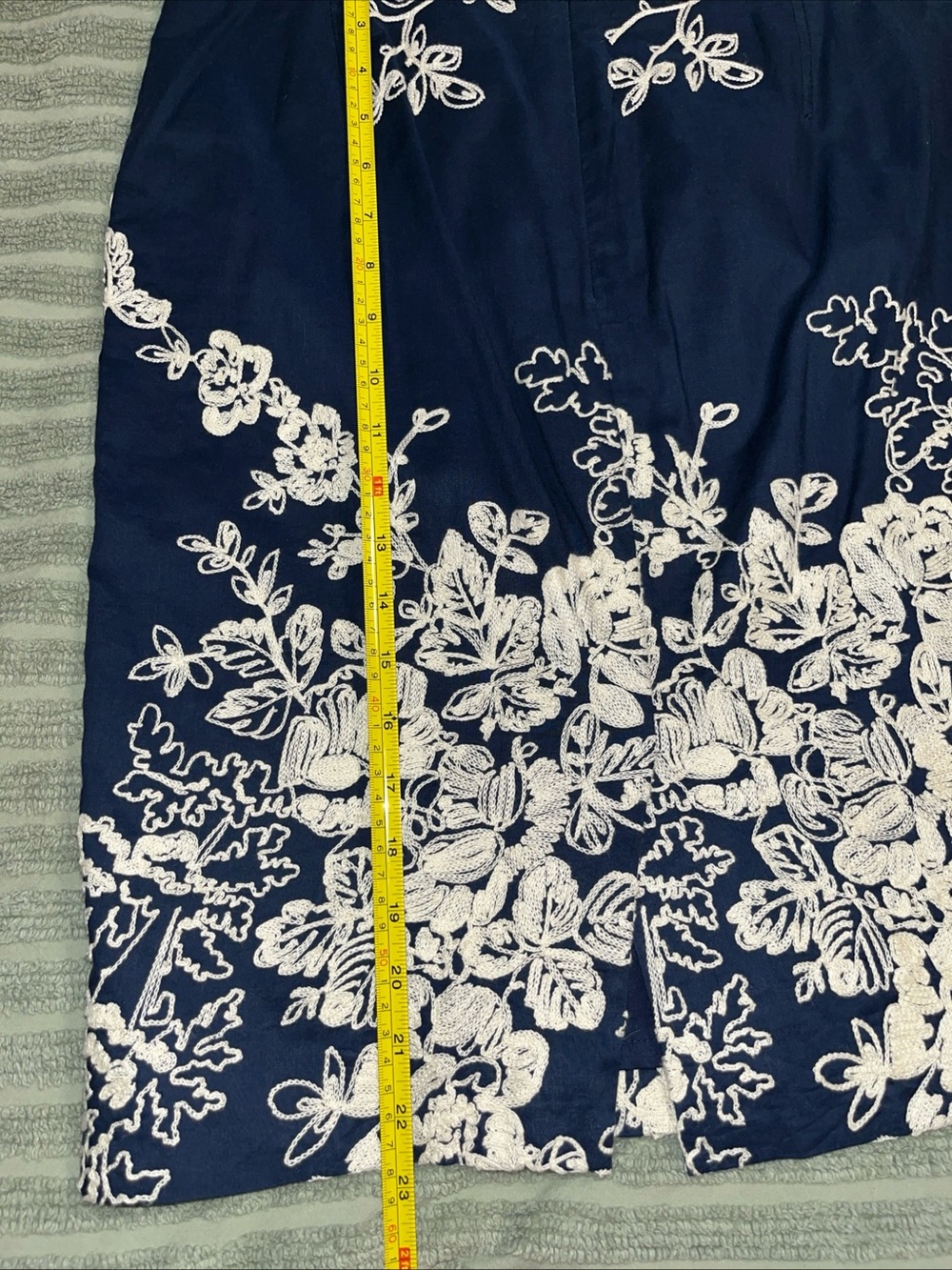 J. Crew Navy Blue Pencil Skirt with ivory Floral Embroidery - Picture 4 of 7